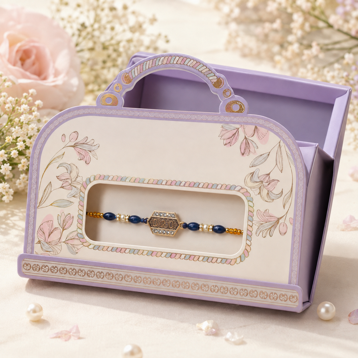 BRO Charm Blue Beaded Premium Rakhi for Brother