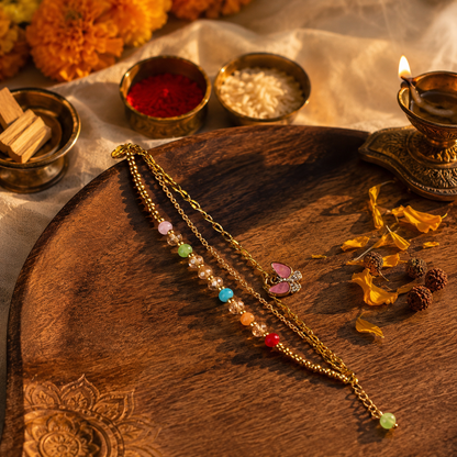 Handcrafted Butterfly Lumba Rakhi with Colorful Beads