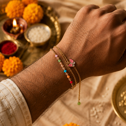 Handcrafted Butterfly Lumba Rakhi with Colorful Beads
