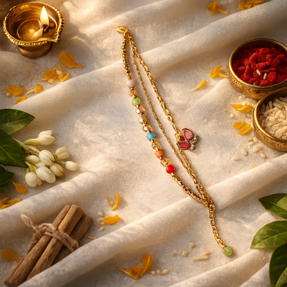 Handcrafted Butterfly Lumba Rakhi with Colorful Beads