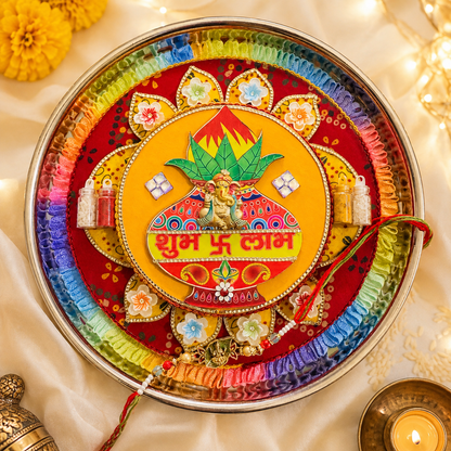 Premium Handmade Rakhi Pooja Thali with Roli, Chawal & Rakhi