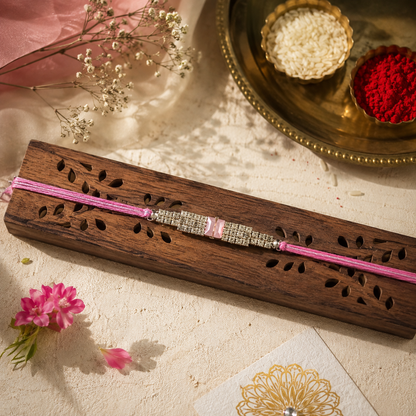 Premium Pink Crystal Rakhi for Brother with Roli Chawal | Elegant Designer Rakhi Gift Box